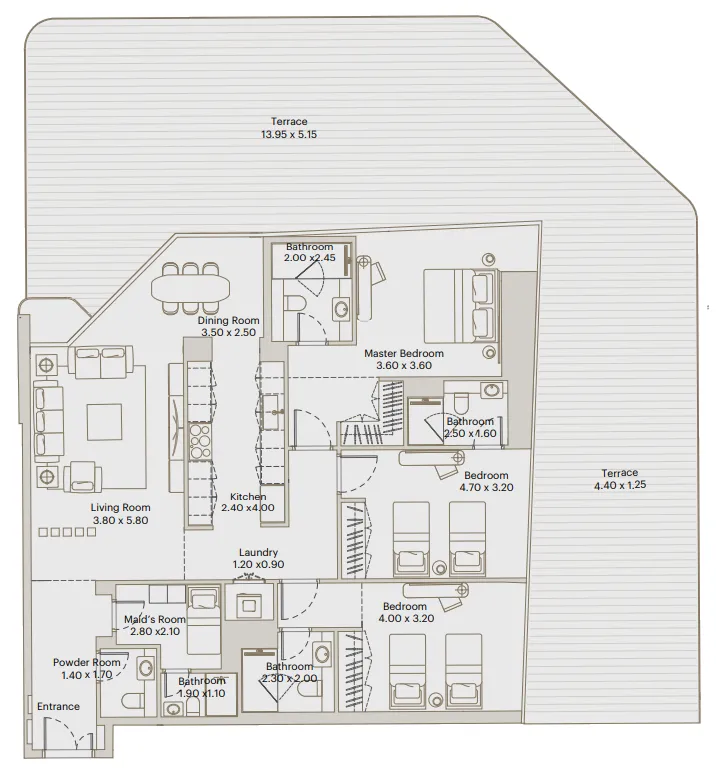 Deyaar Eleve 3BR floor plan