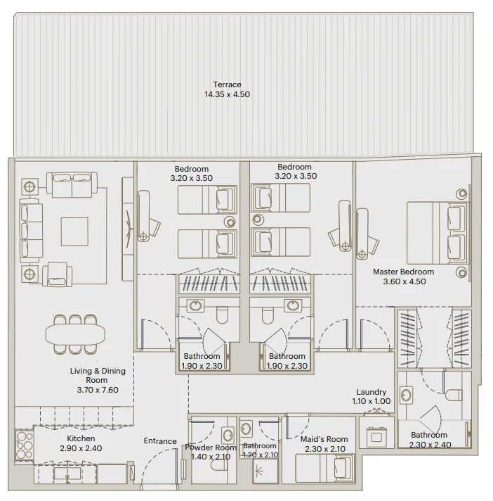 Deyaar Eleve 3BR floor plan