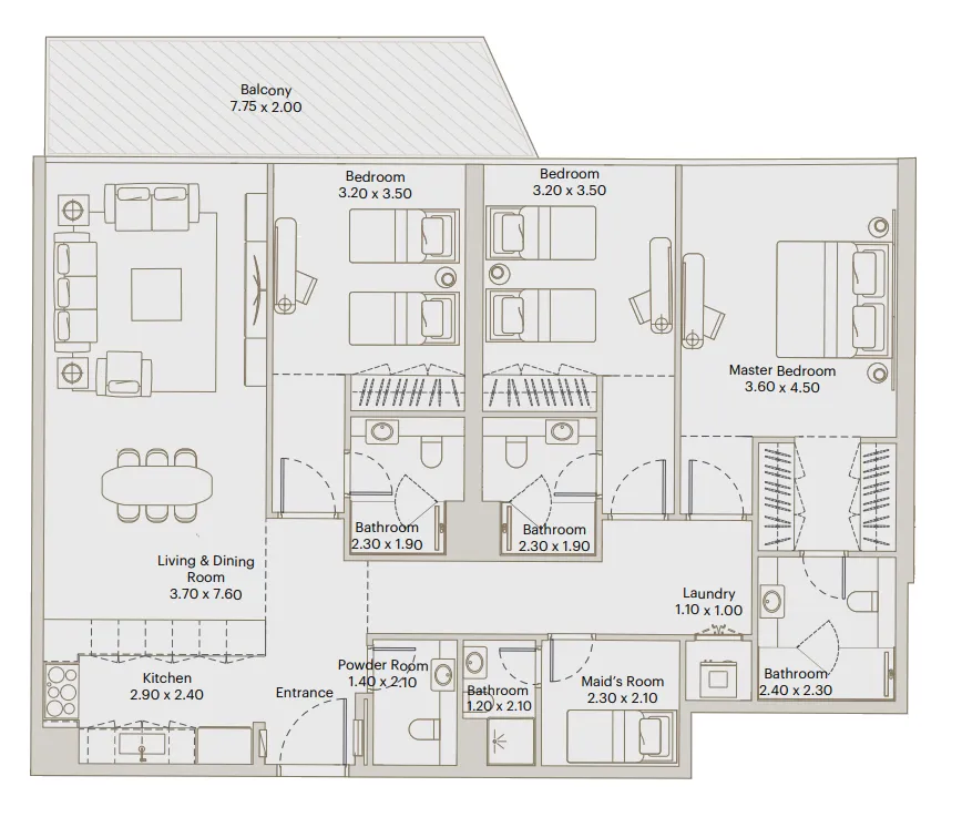 Deyaar Eleve 3BR floor plan