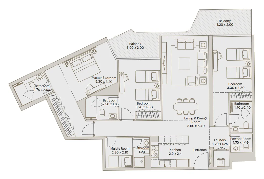 Deyaar Eleve 3BR floor plan