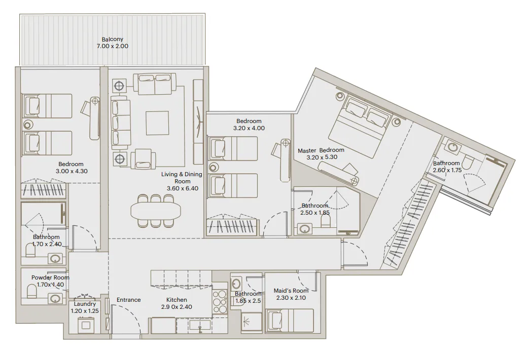 Deyaar Eleve 3BR floor plan