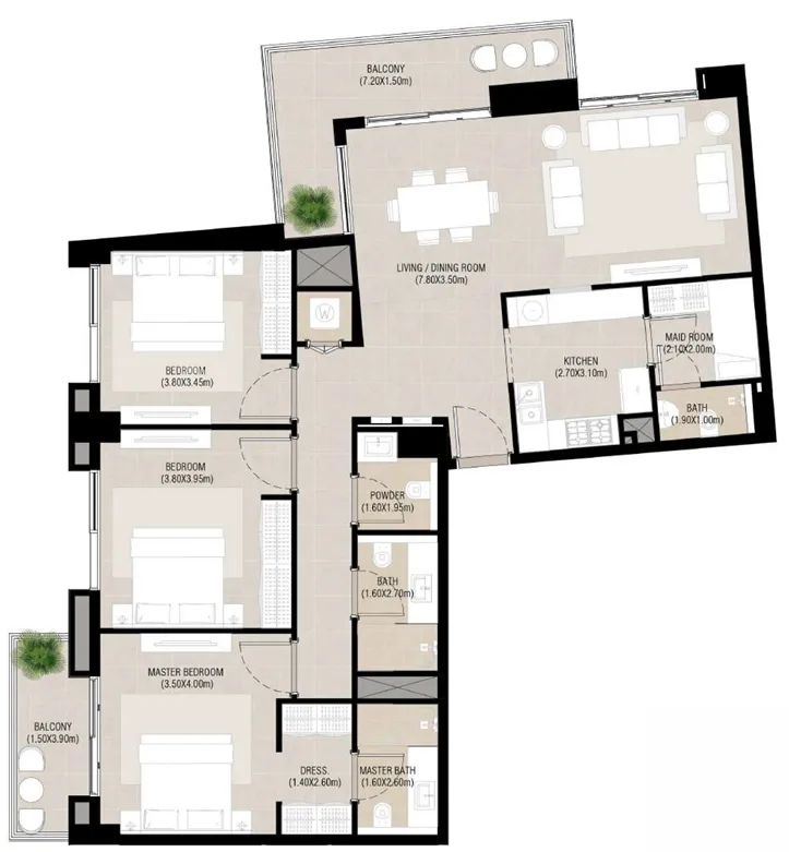 3 bedrooms floor plan