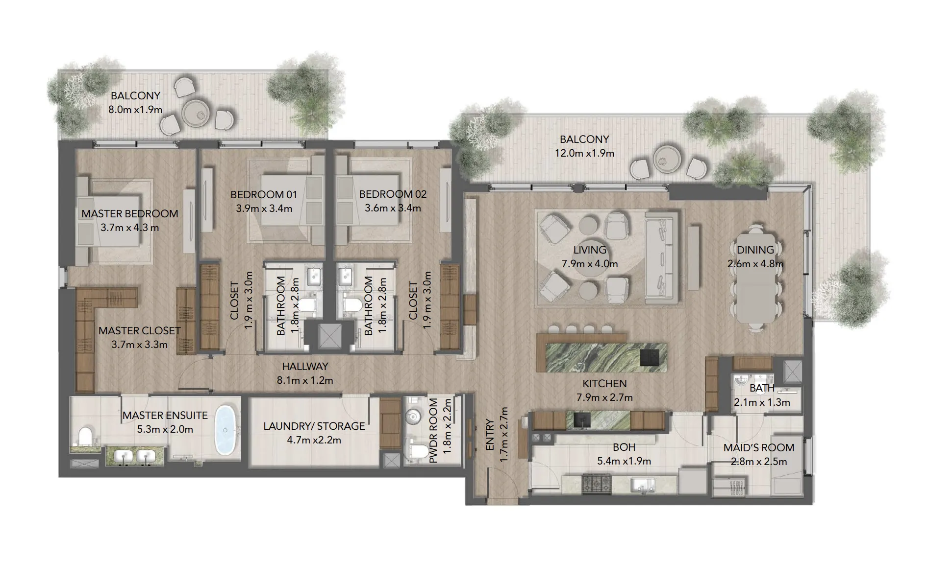 3 bedrooms floor plan
