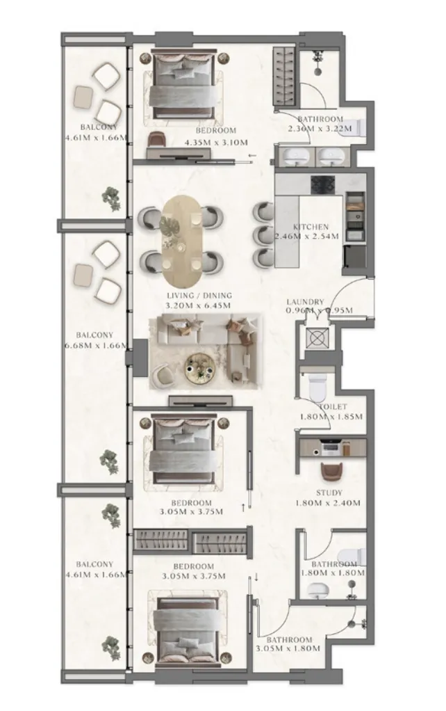 3 bedrooms floor plan