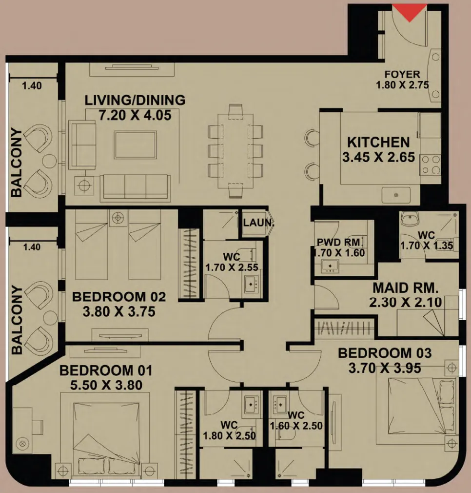 3 bedrooms floor plan