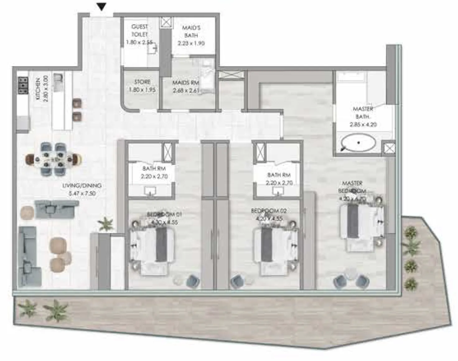3 bedrooms floor plan