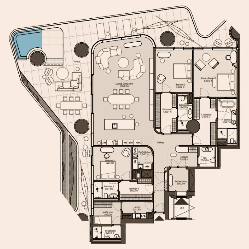 3 bedrooms floor plan