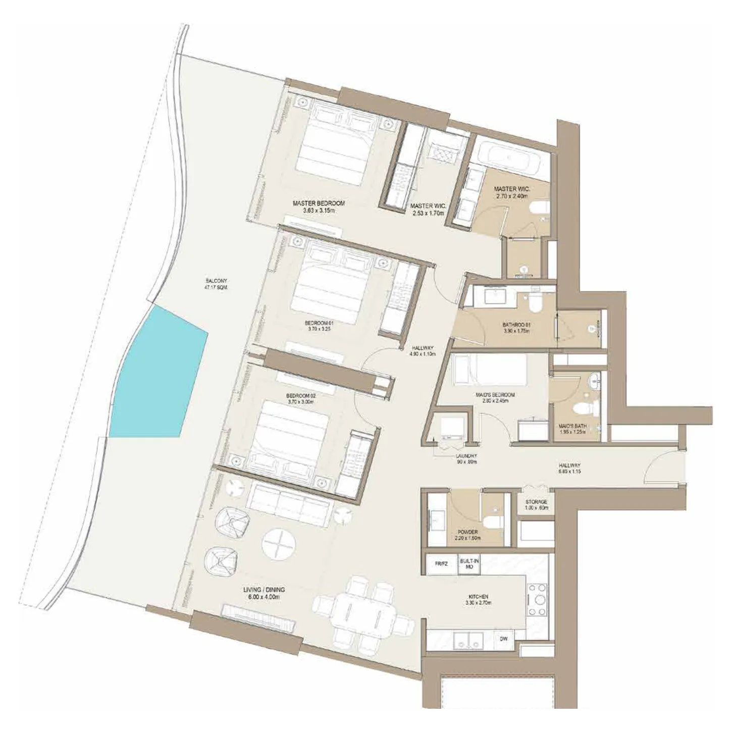 Wohnung 3 Schlafzimmer 192 m² Dubai, Vereinigte Arabische Emirate
