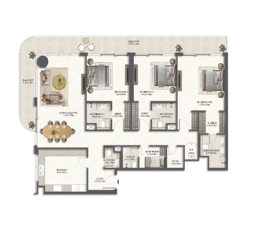 3 bedrooms floor plan