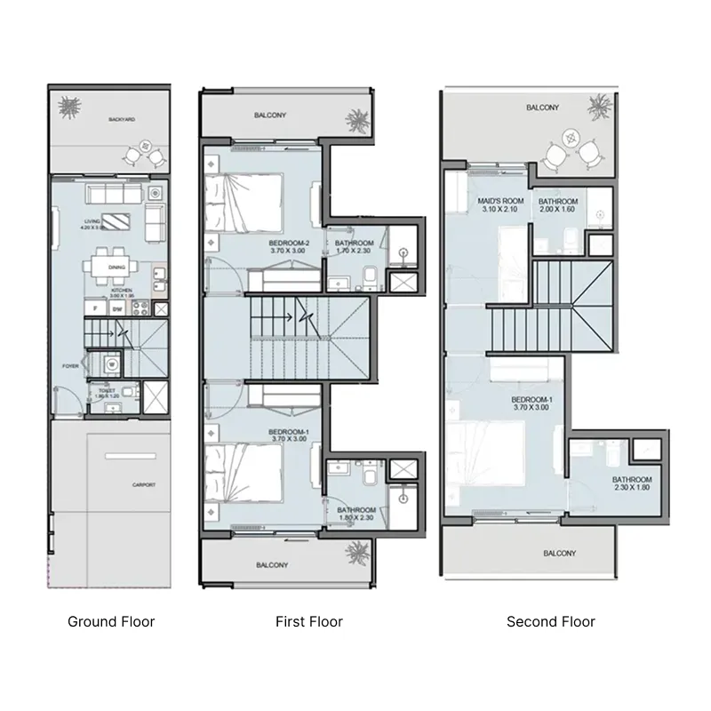3-bedroom townhouse floor plan