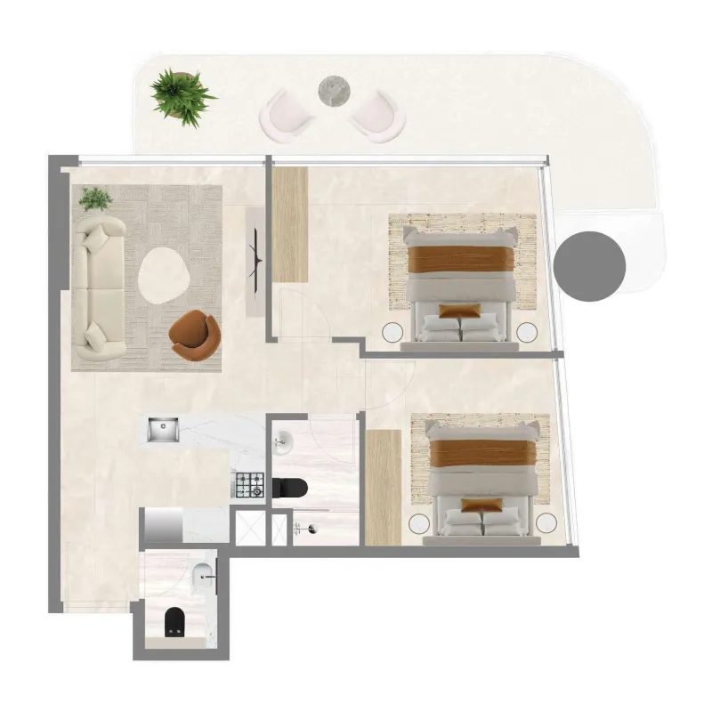 2 bedrooms floor plan