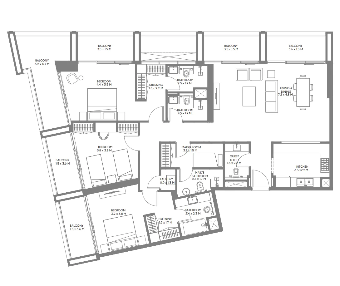 3 bedrooms floor plan
