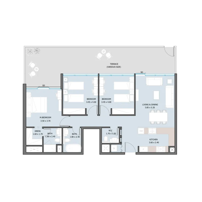 3 bedrooms floor plan
