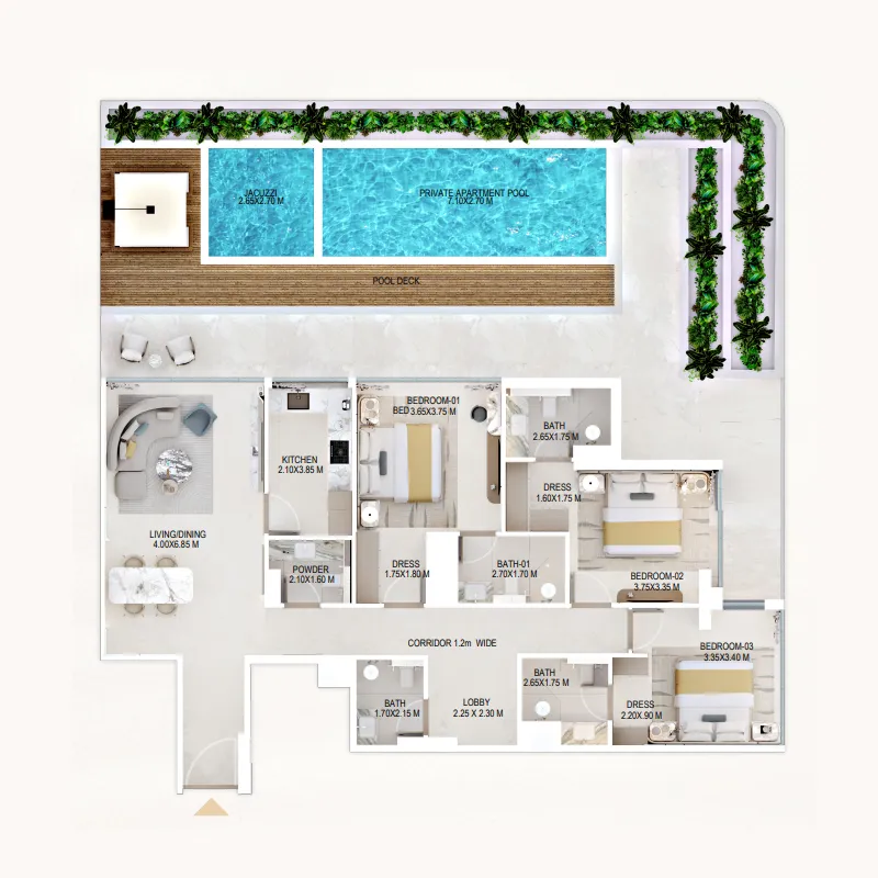 3 bedrooms floor plan