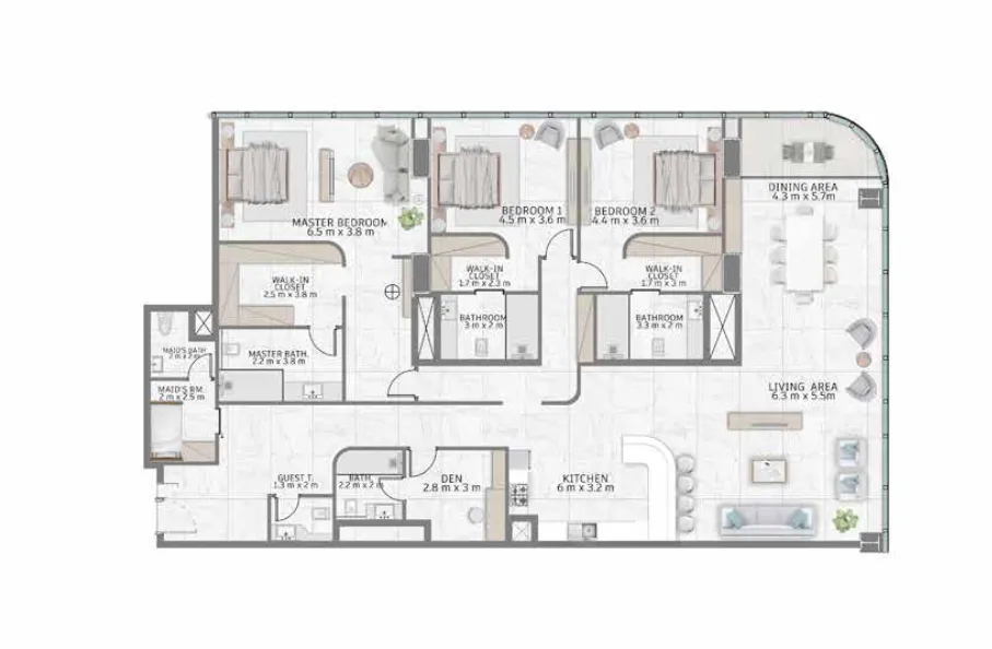 Al Habtoor Group Al Habtoor Tower 3BR floor plan
