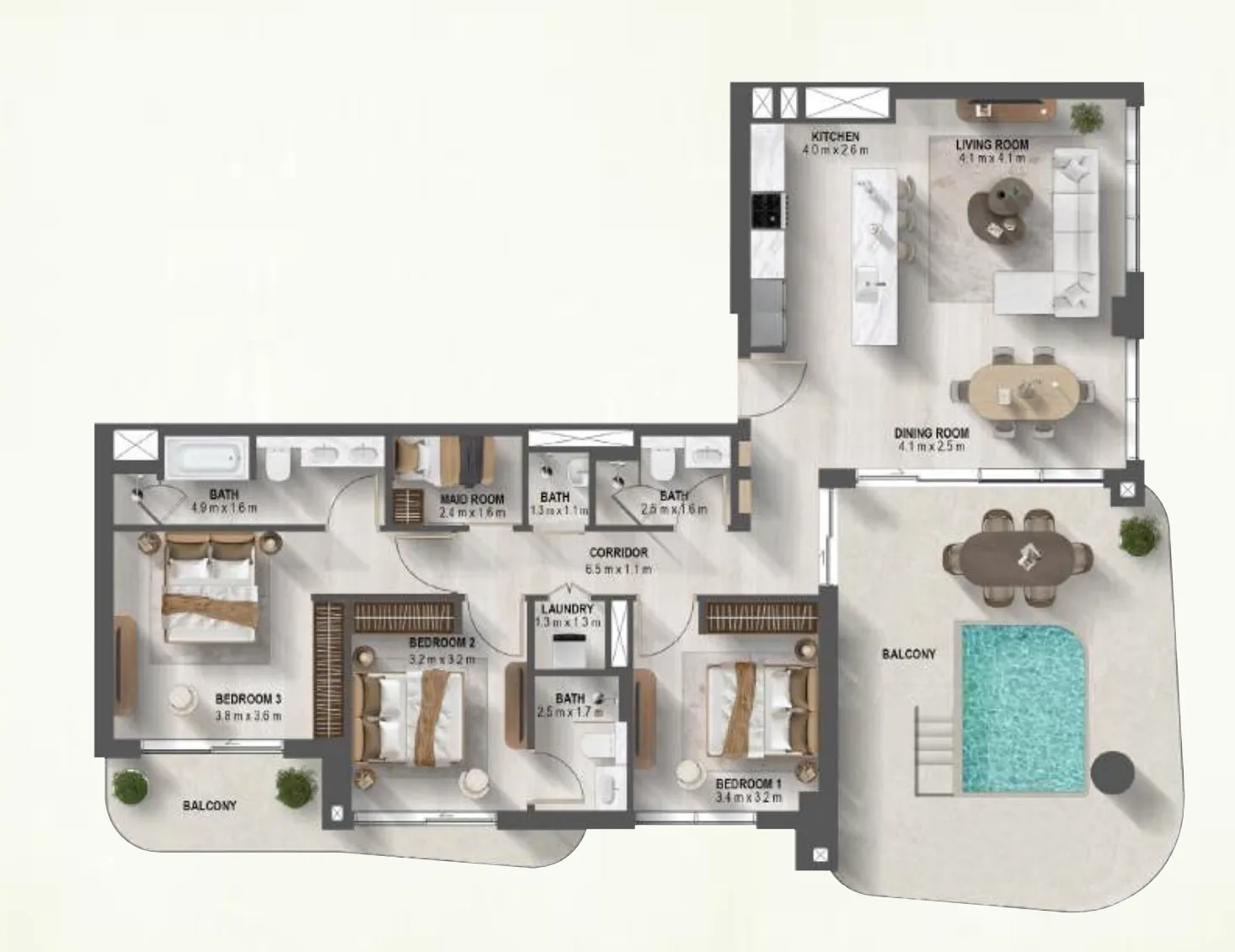 3 bedrooms floor plan