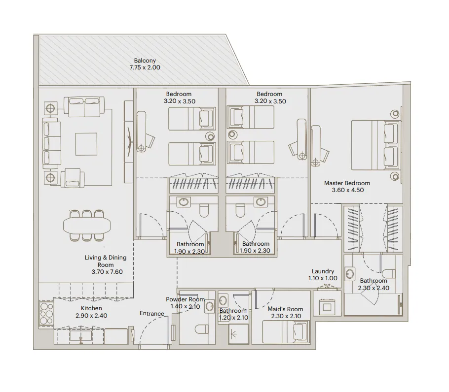 Deyaar Eleve 3BR floor plan