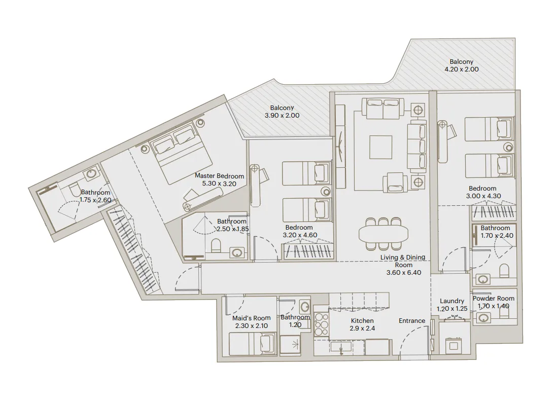 Deyaar Eleve 3BR floor plan