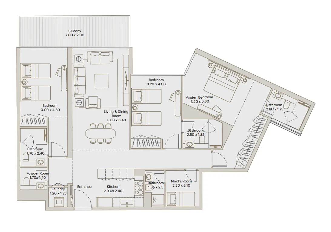 Deyaar Eleve 3BR floor plan