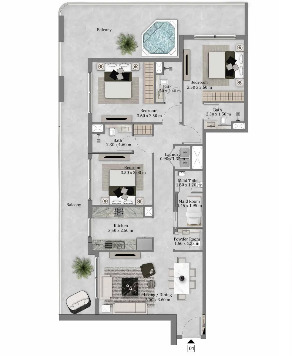 3 bedrooms floor plan