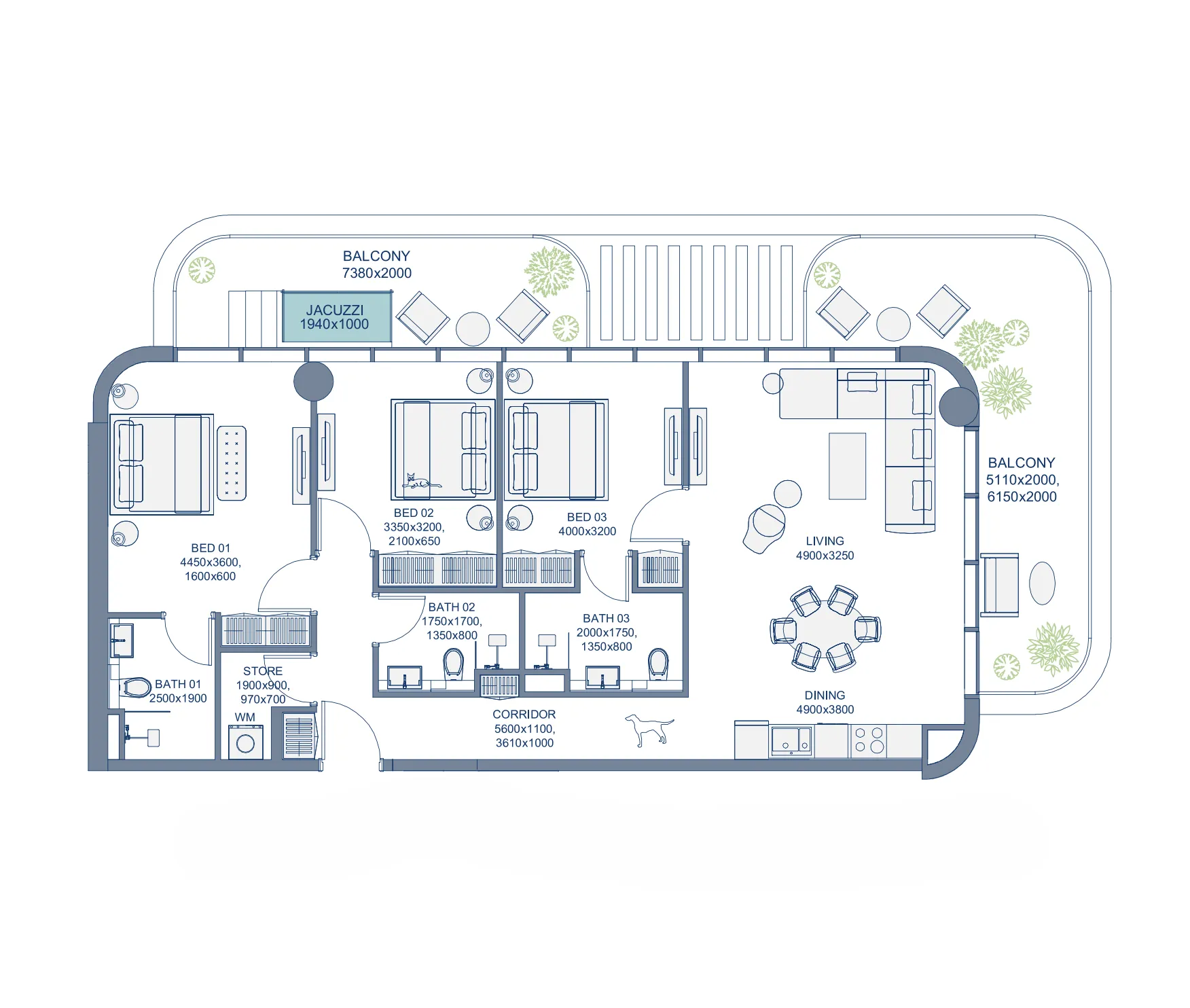 3 bedrooms floor plan