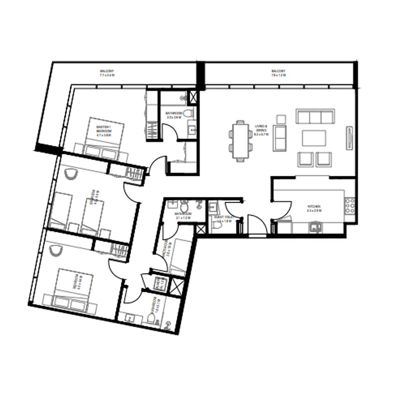 3 bedrooms floor plan
