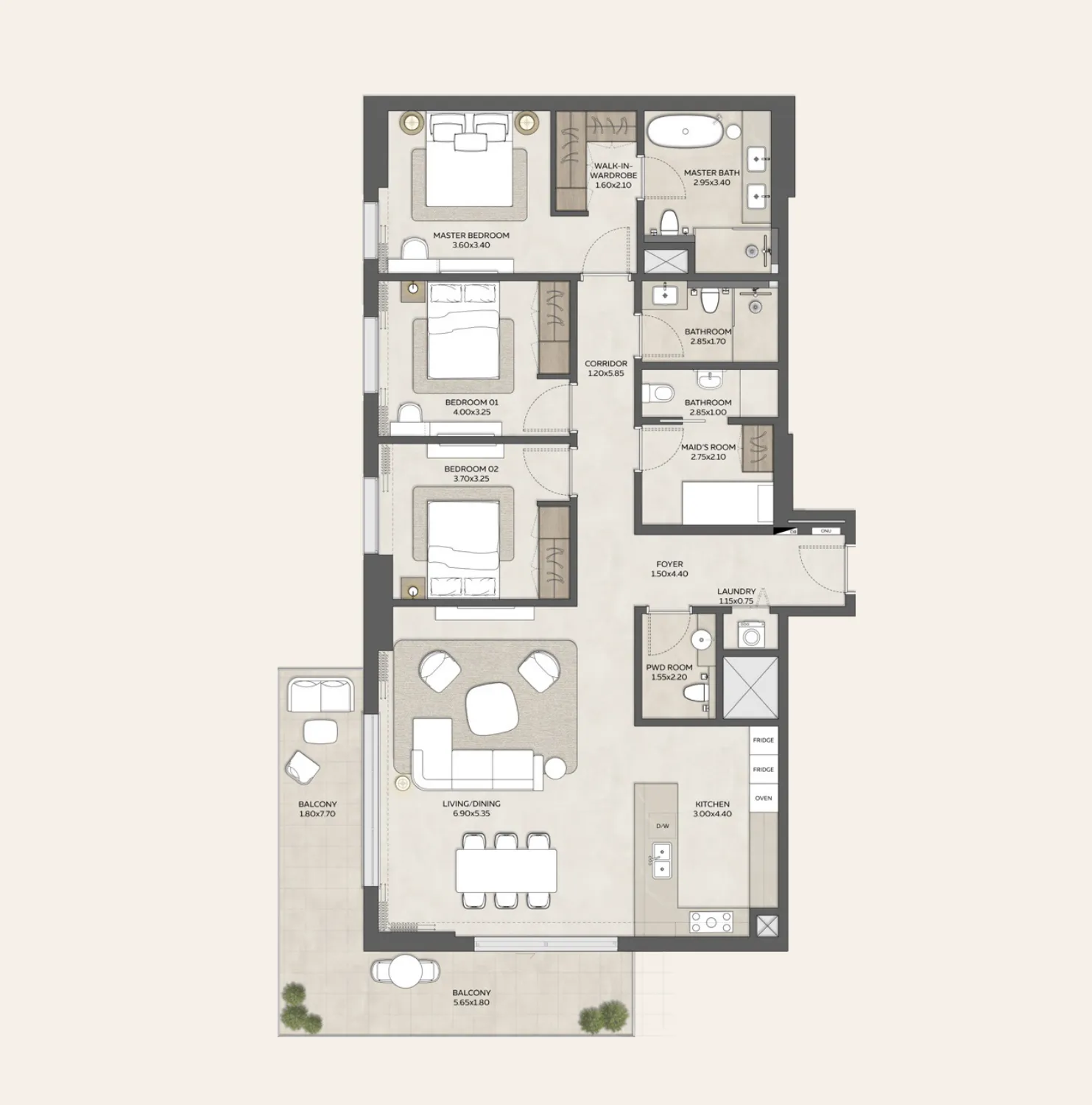 3 bedrooms floor plan