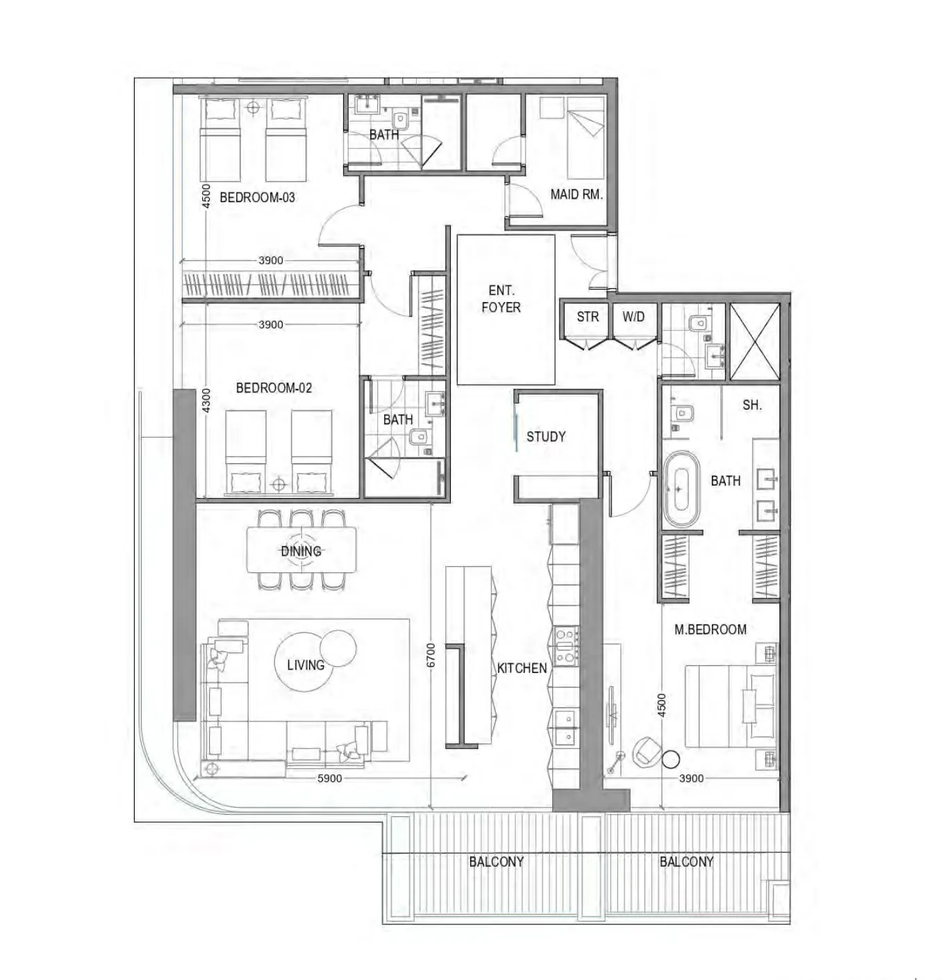 3 bedrooms floor plan
