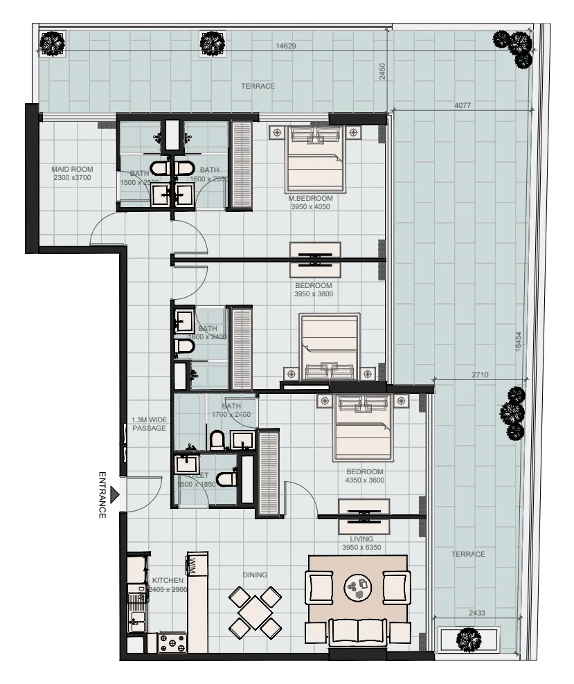 3 bedrooms floor plan