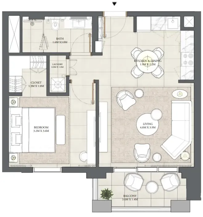 1 bedroom floor plan
