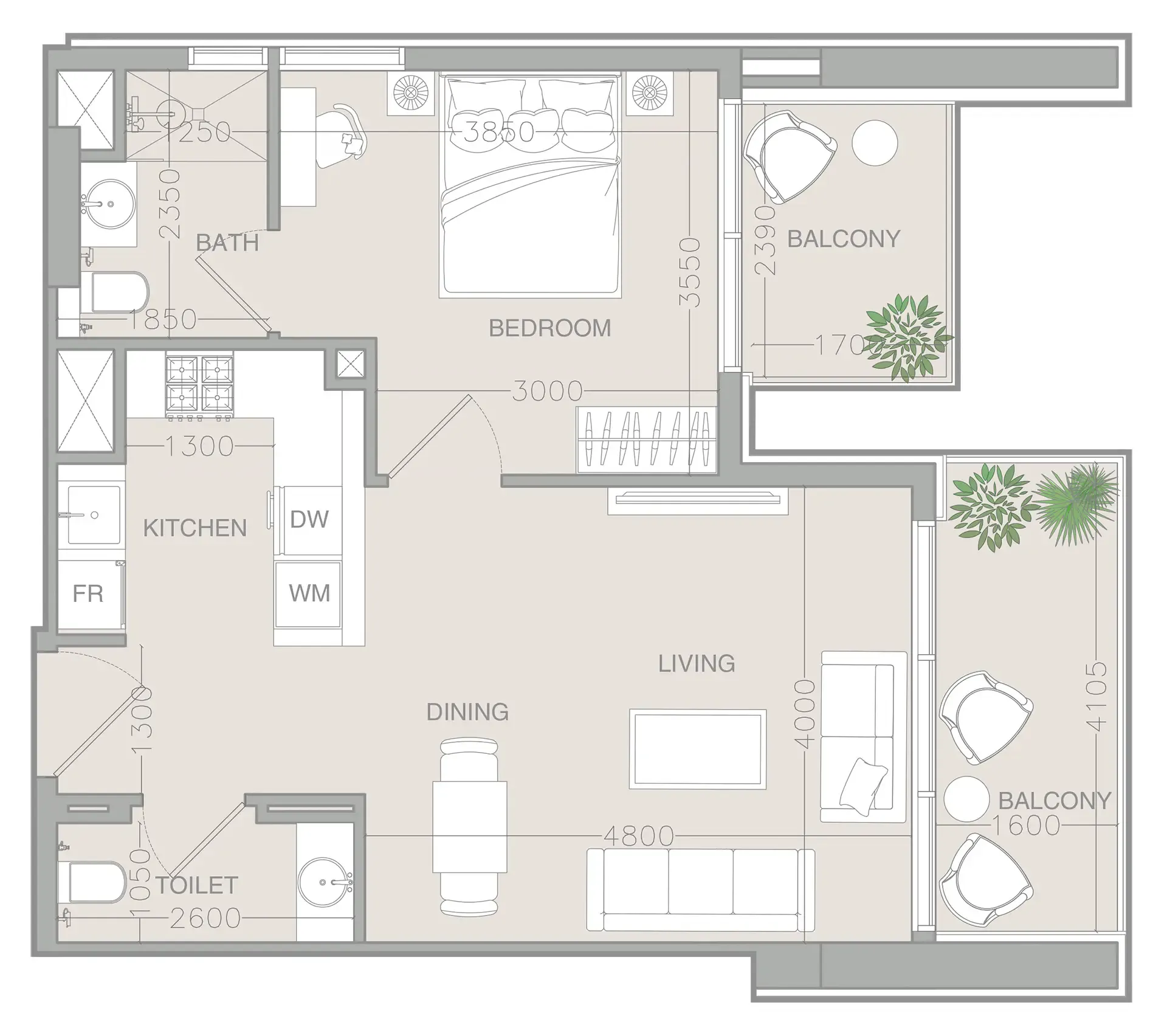 1 bedroom floor plan