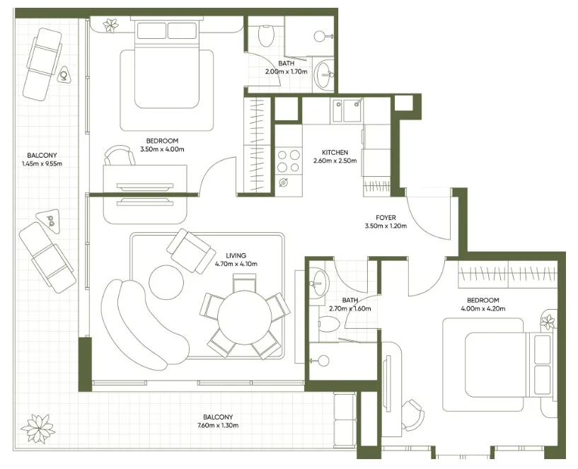 Segrex Development Olivia Gardens 2BR floor plan