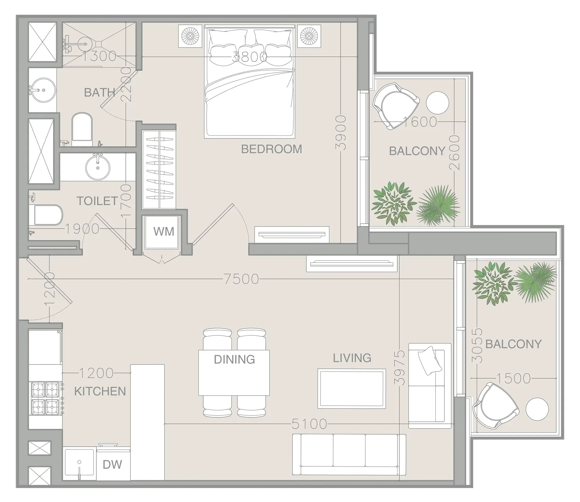 1 bed