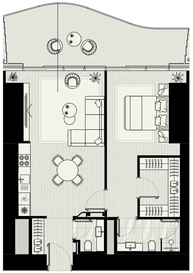 Mered Iconic Tower 1BR floor plan