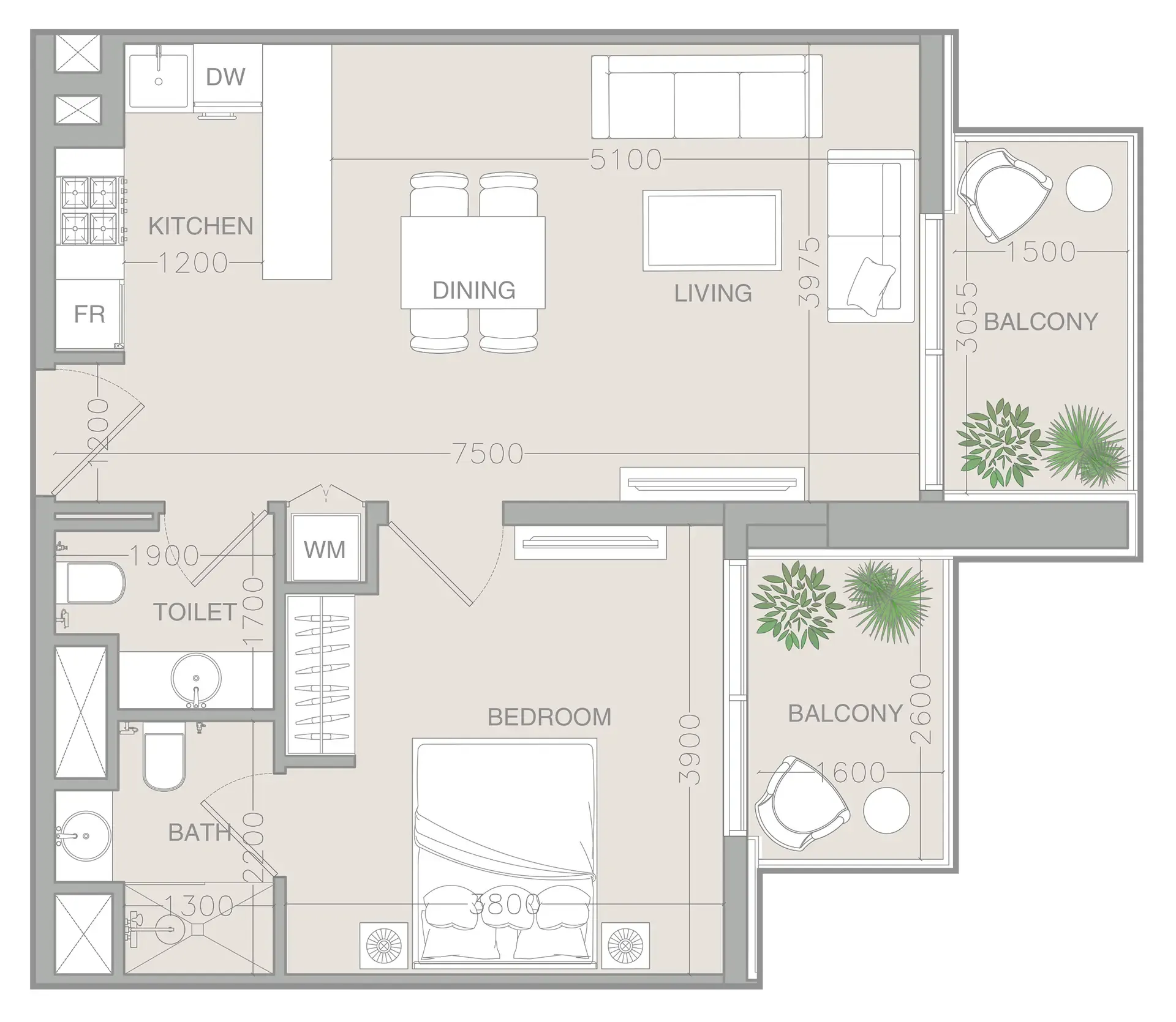 1 bed