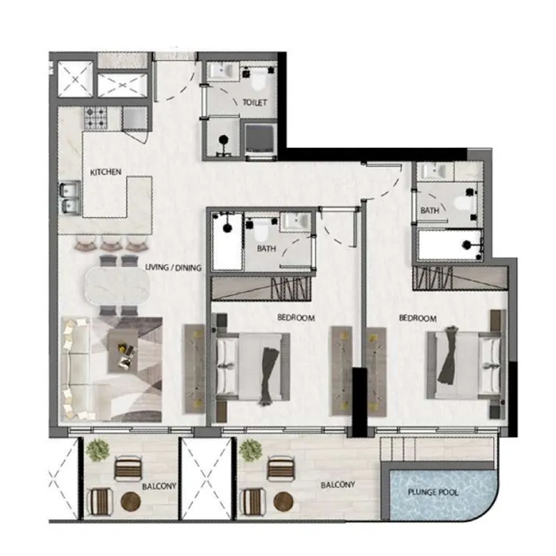 Deca Avana Residences 2BR floor plan
