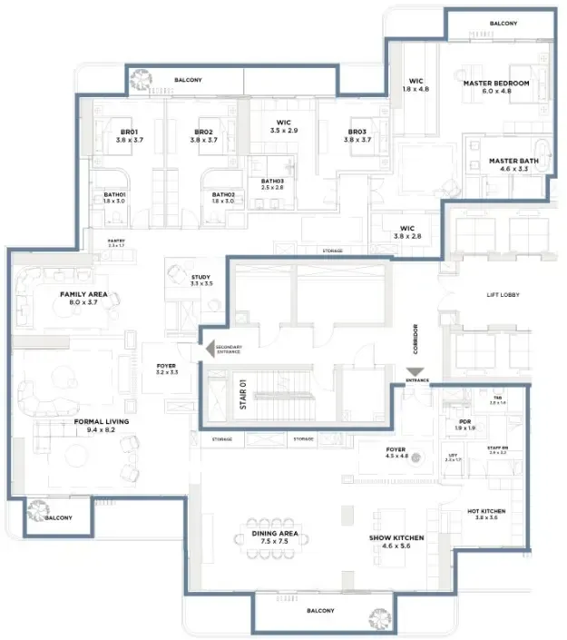 4 bedrooms floor plan