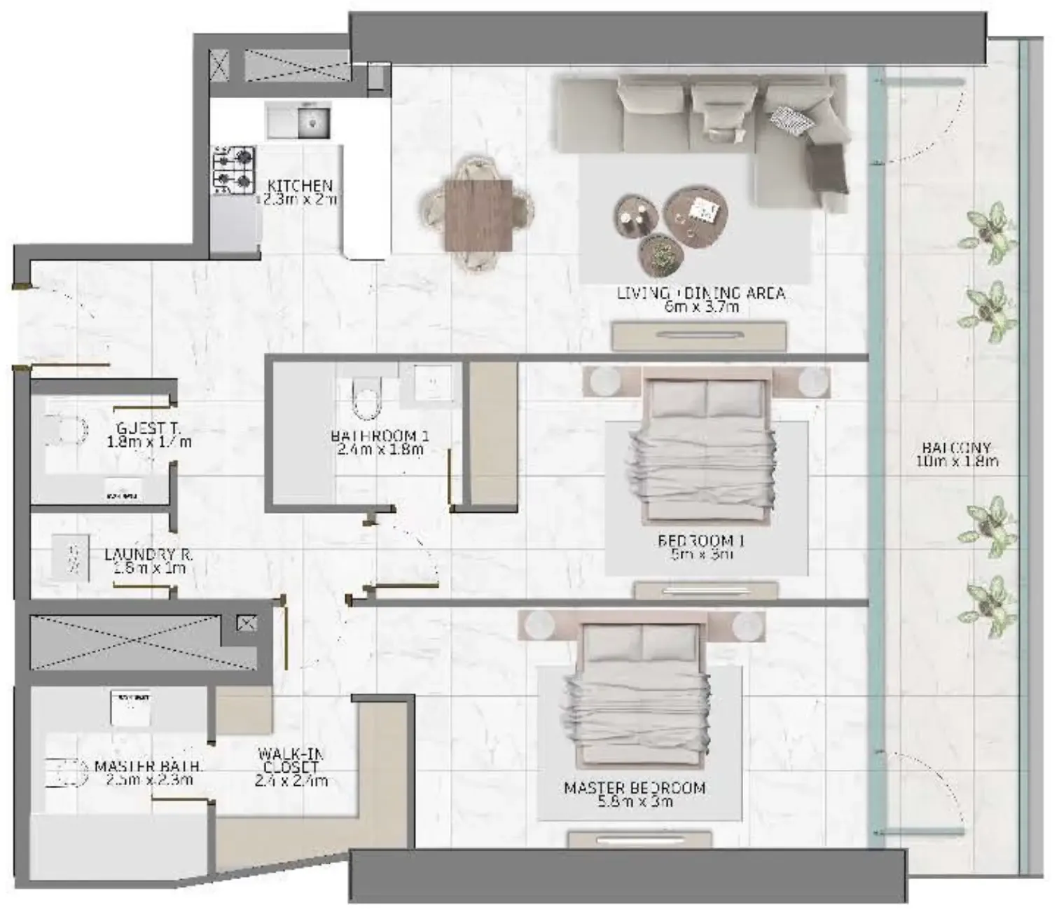 Al Habtoor Group Al Habtoor Tower 2BR floor plan