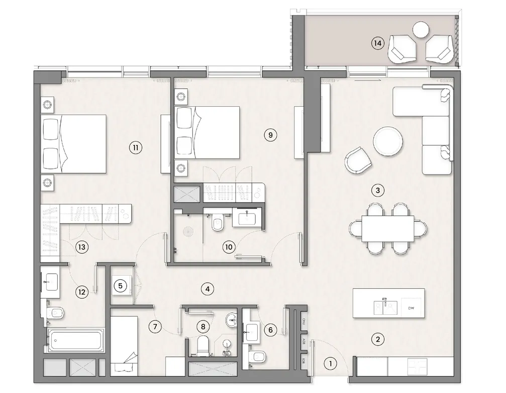 2 bedrooms floor plan