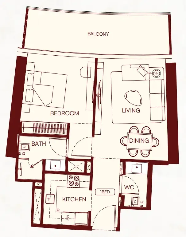2 bedrooms floor plan