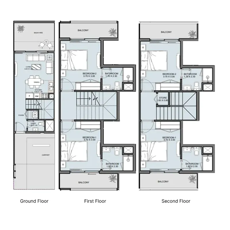 4-bedroom townhouse floor plan