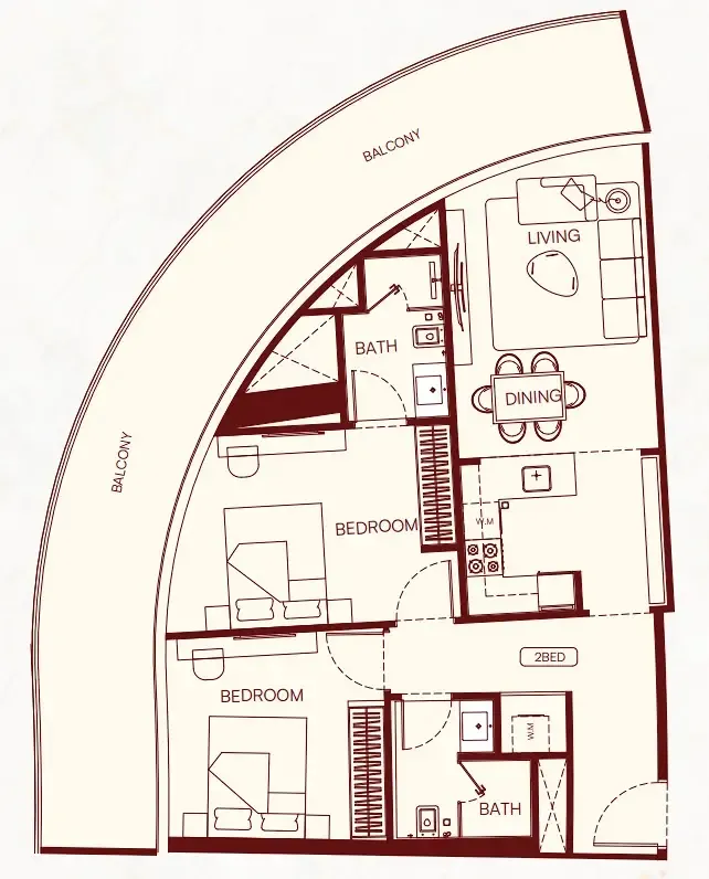 2 bedrooms floor plan