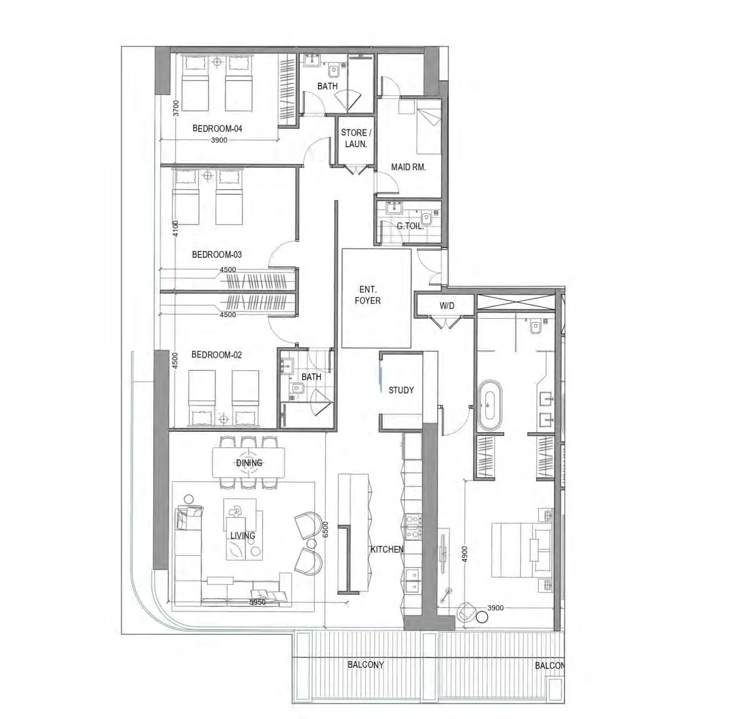4 bedrooms floor plan
