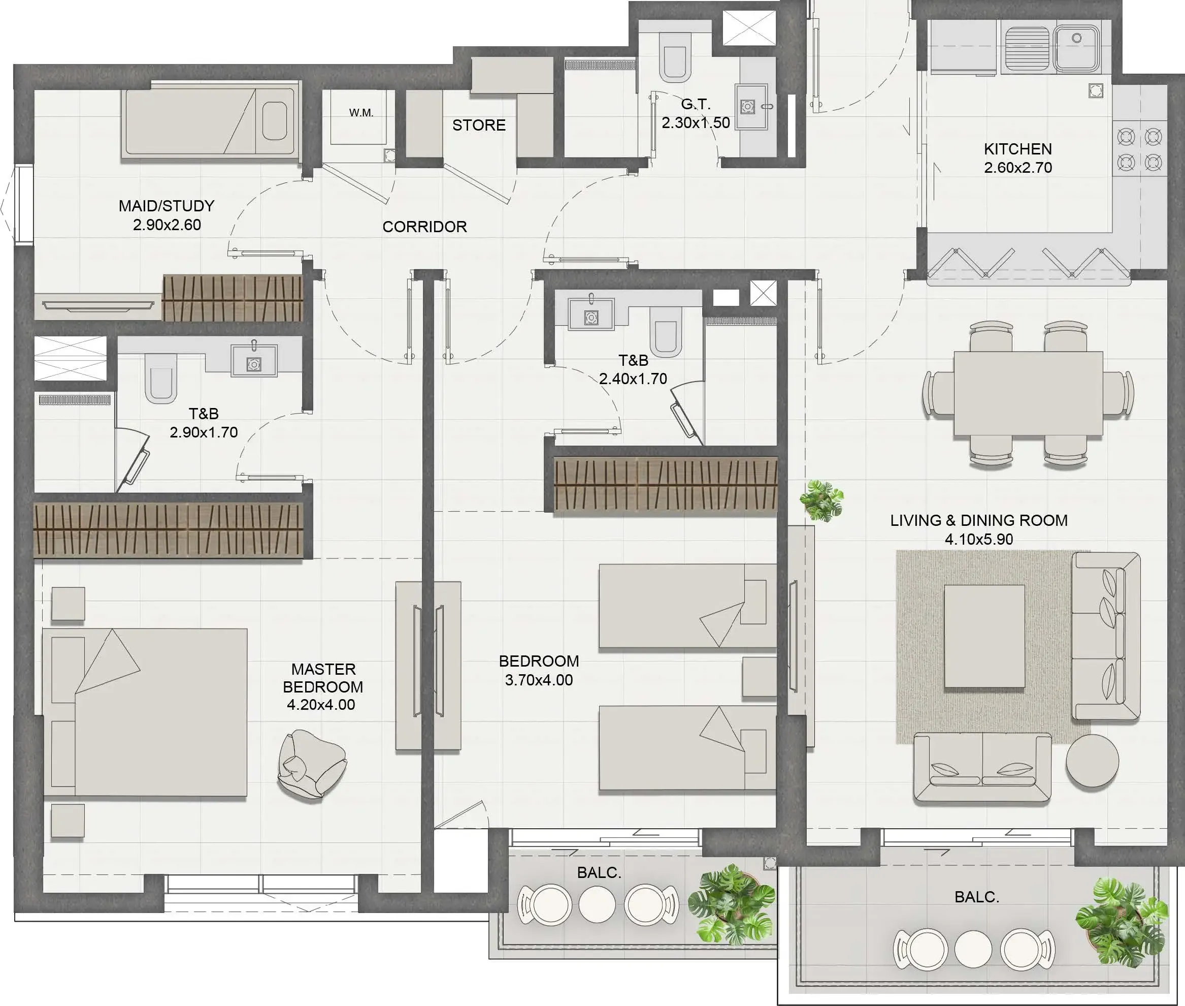 2 bedrooms floor plan