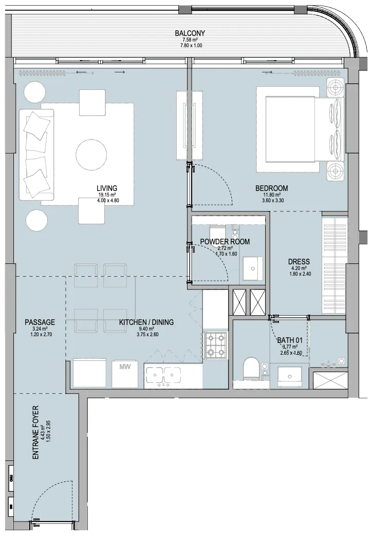 1 bedroom floor plan