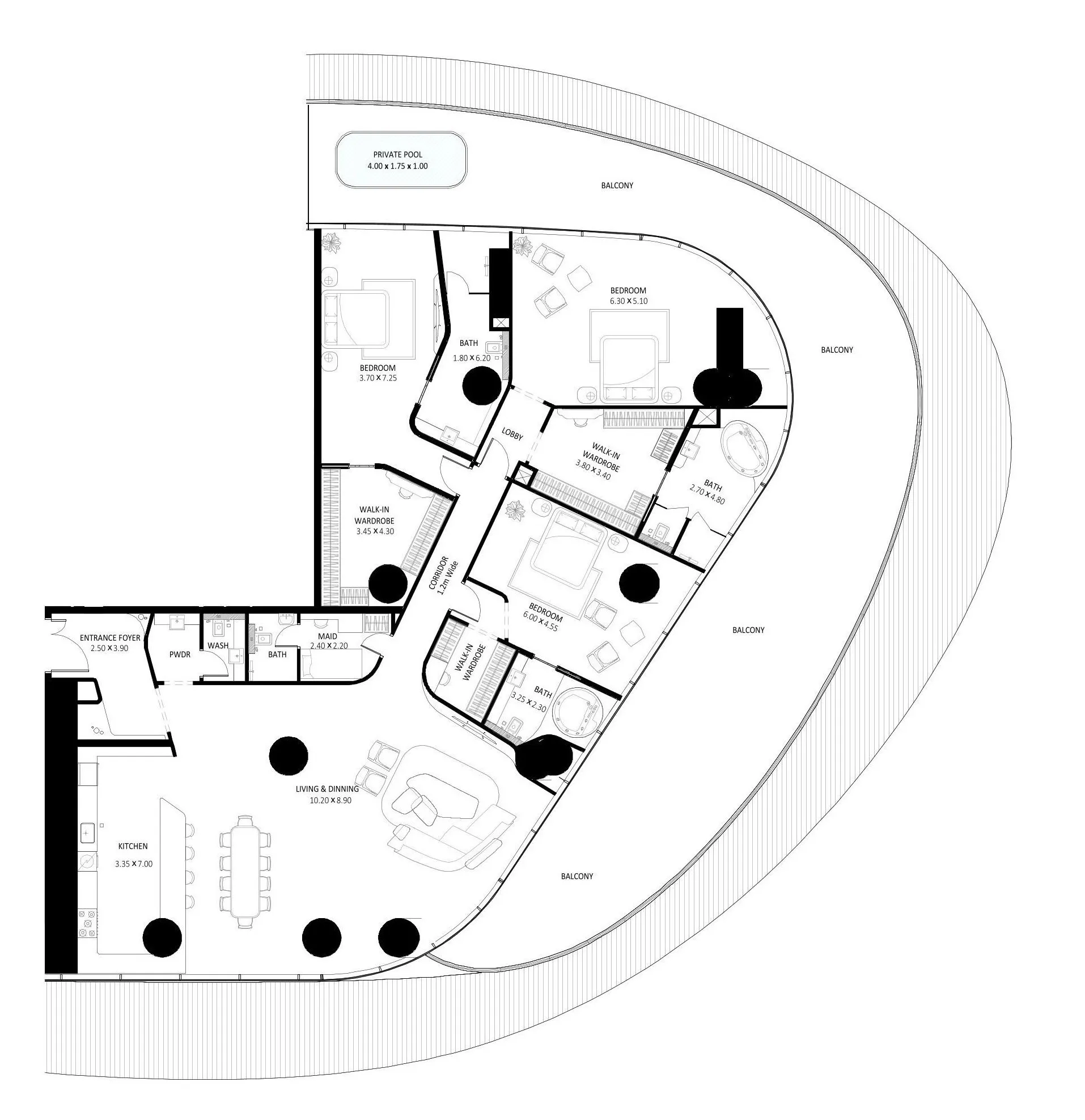 3 bedrooms floor plan