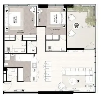 2 bedrooms floor plan