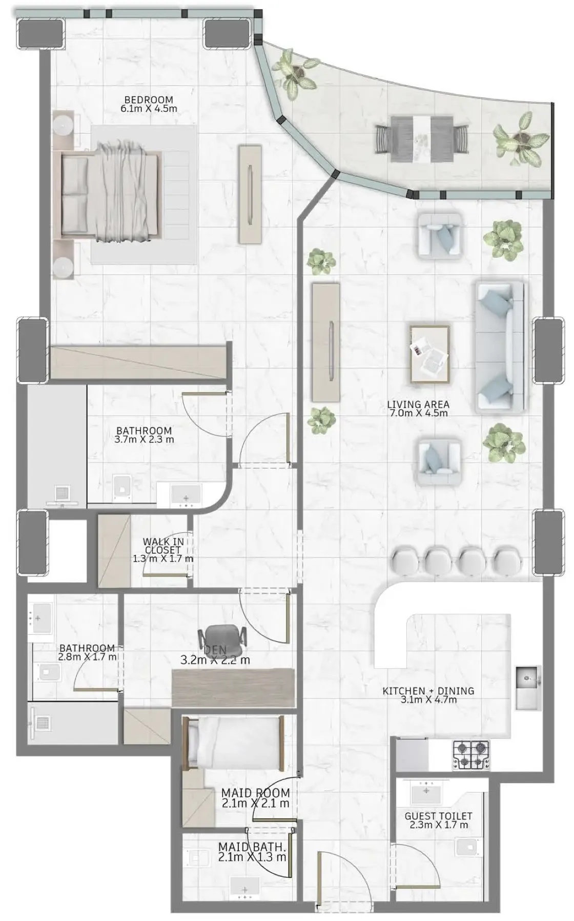Al Habtoor Group Al Habtoor Tower 1BR floor plan