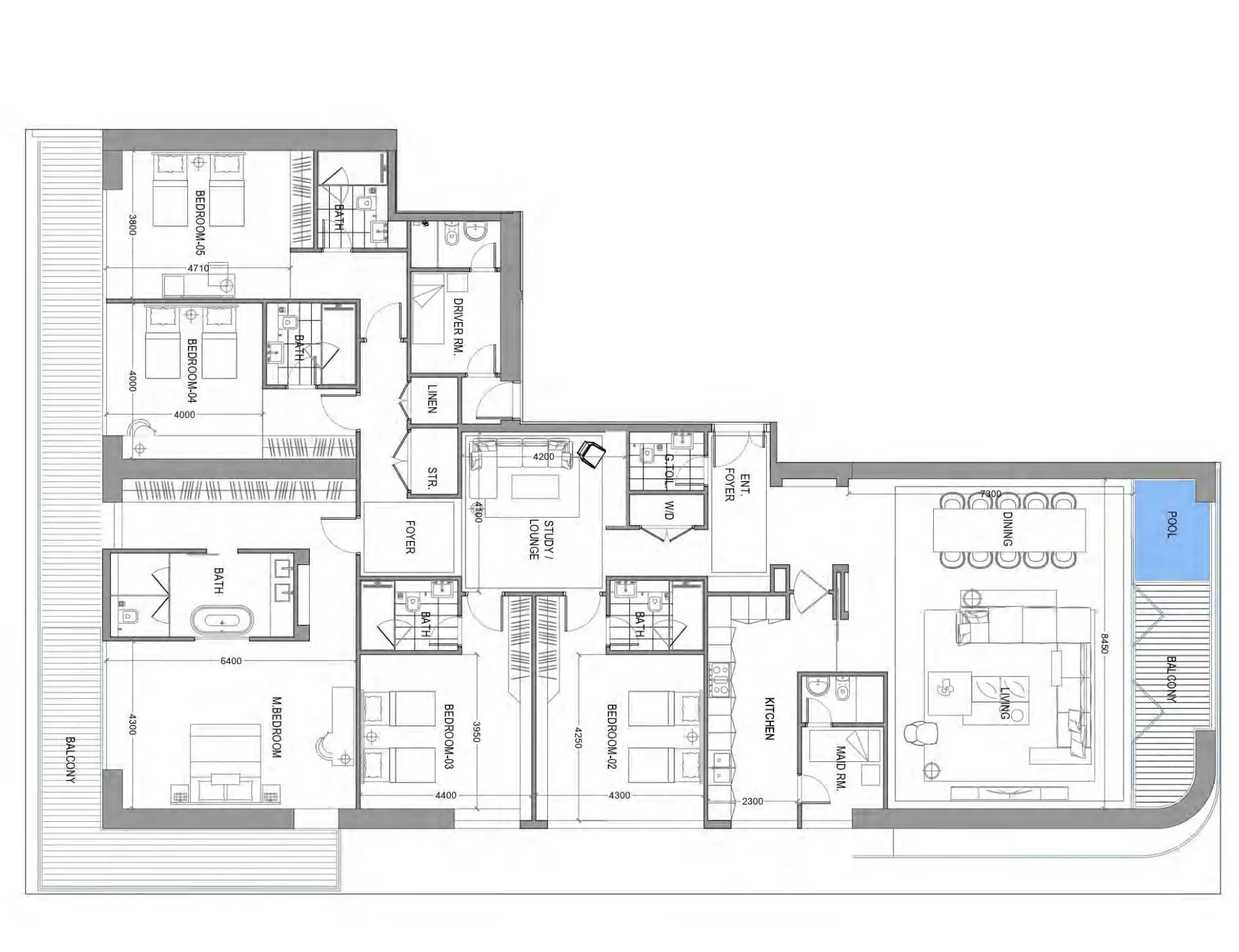 5 bedrooms floor plan