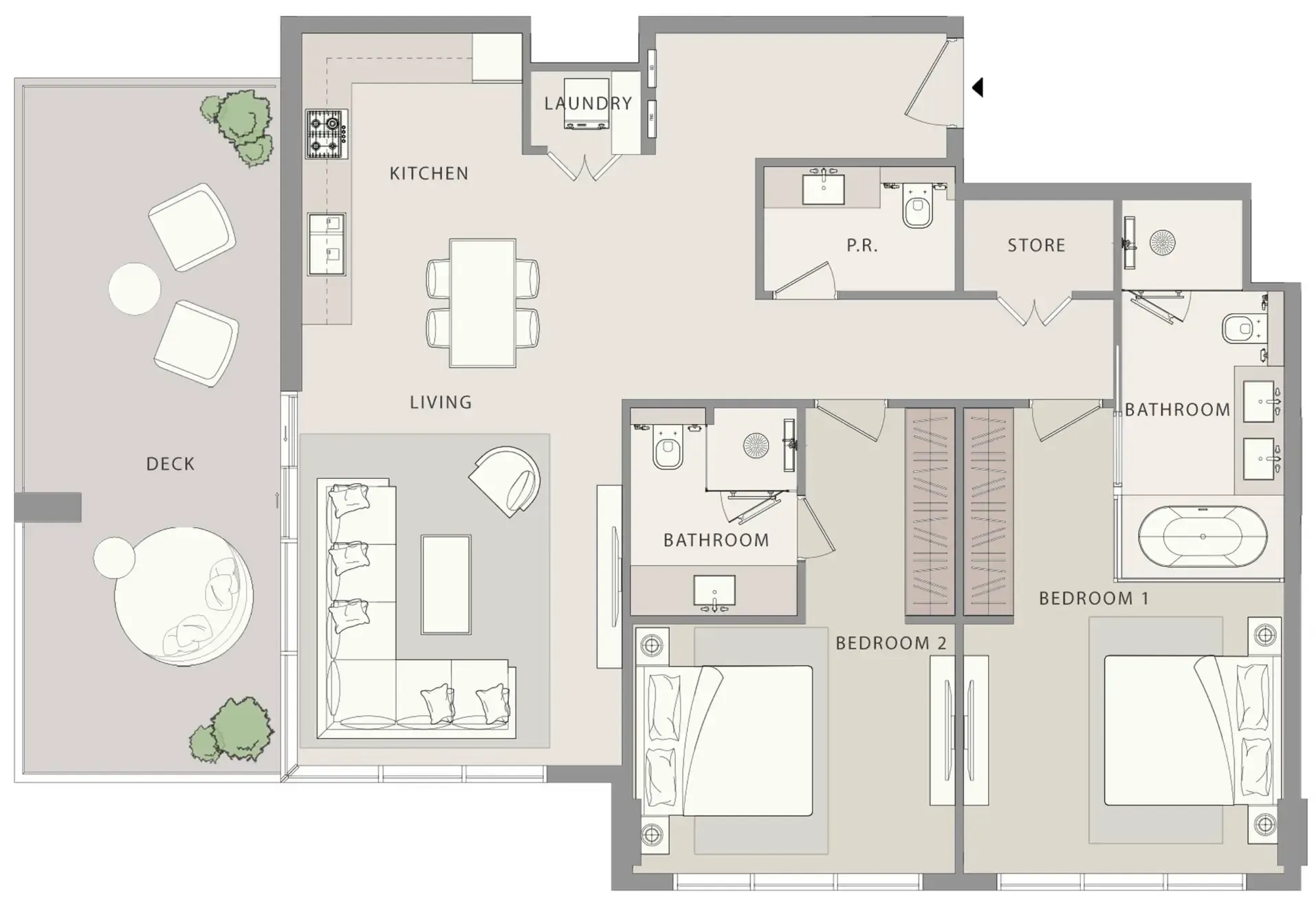 2 bedrooms floor plan